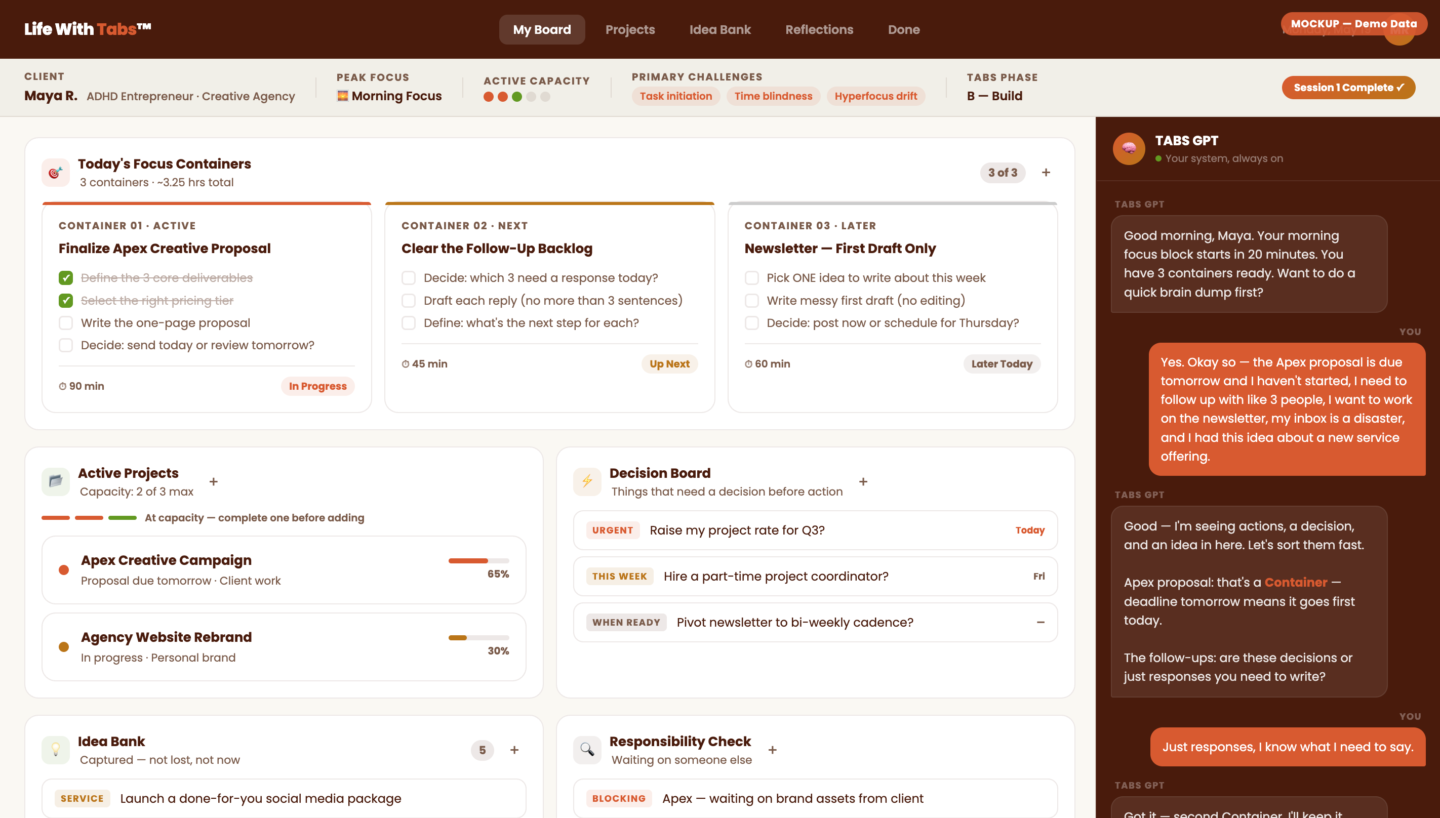 TABS Personal Operating System Dashboard